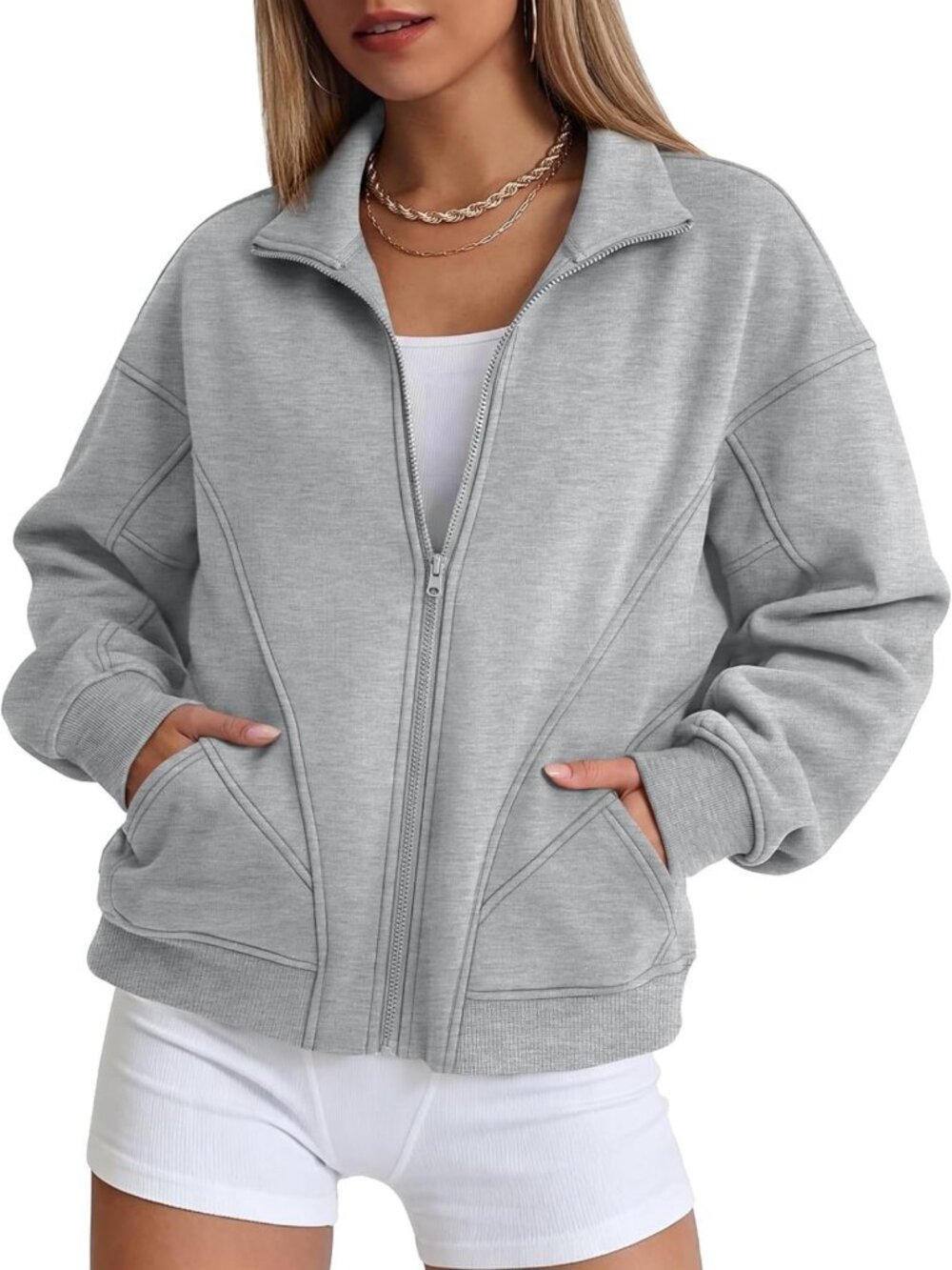 Oversized Y2K Fleece Zip-Up Sweatshirt Jacket for Women - Cozy & Trendy